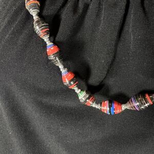 Fair Trade Paper Bead Necklace Red Black White Blue Green Artisan Made